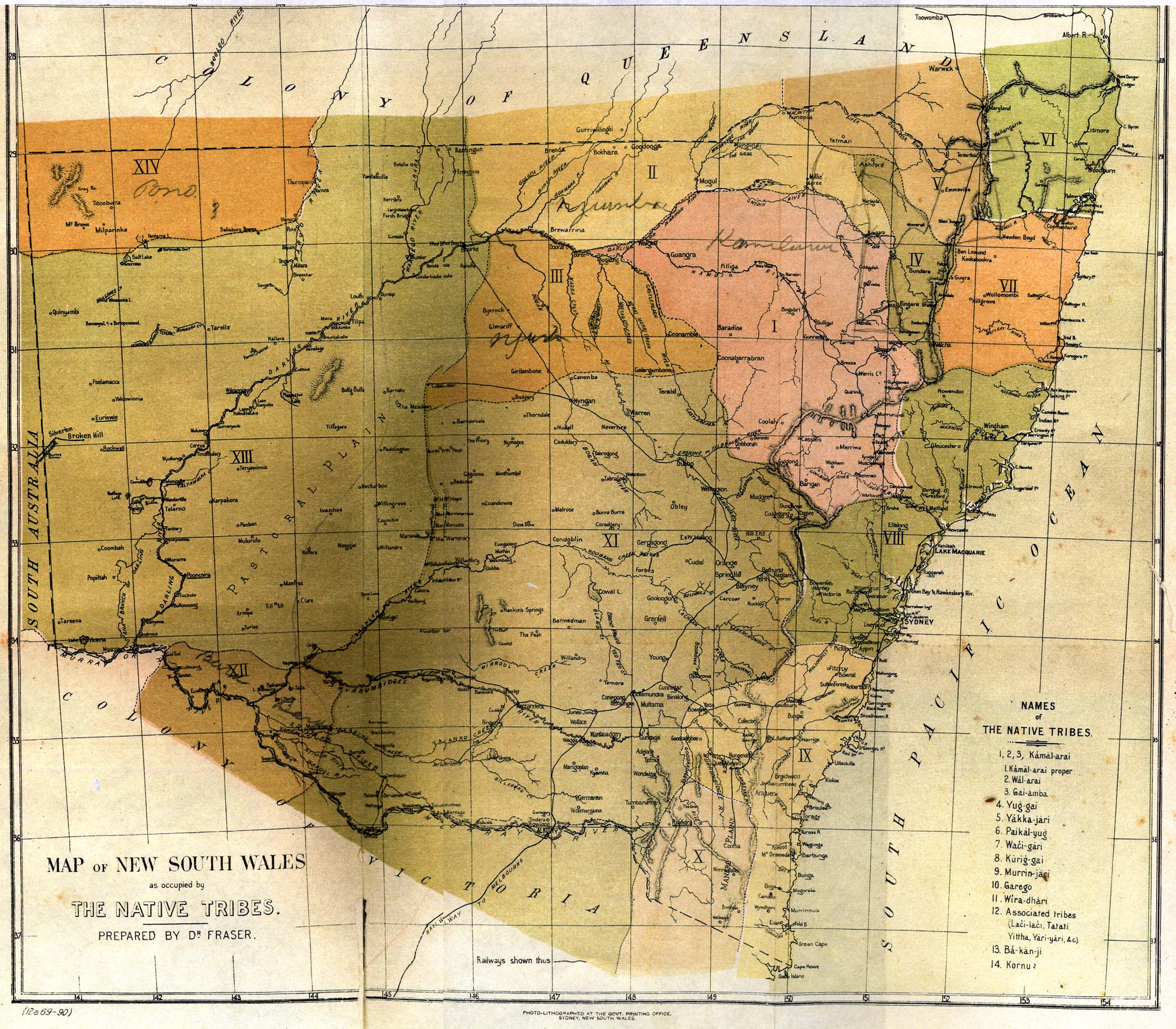 Map of New South Wales as occupied by The Native Tribes. Prepared by Dr John Fraser