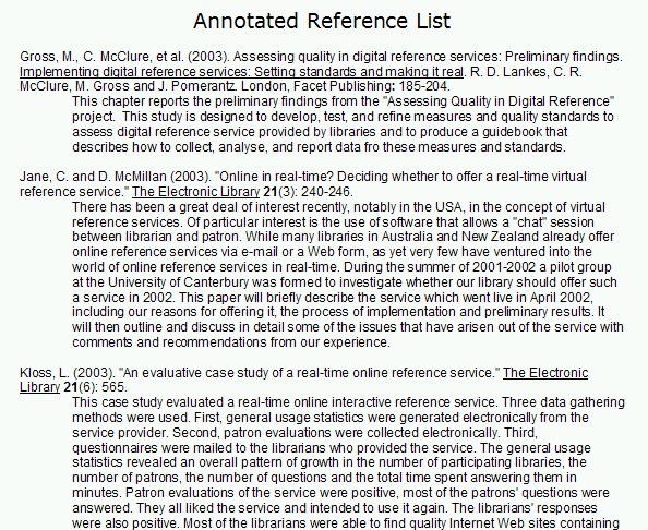 Annotated Reference List